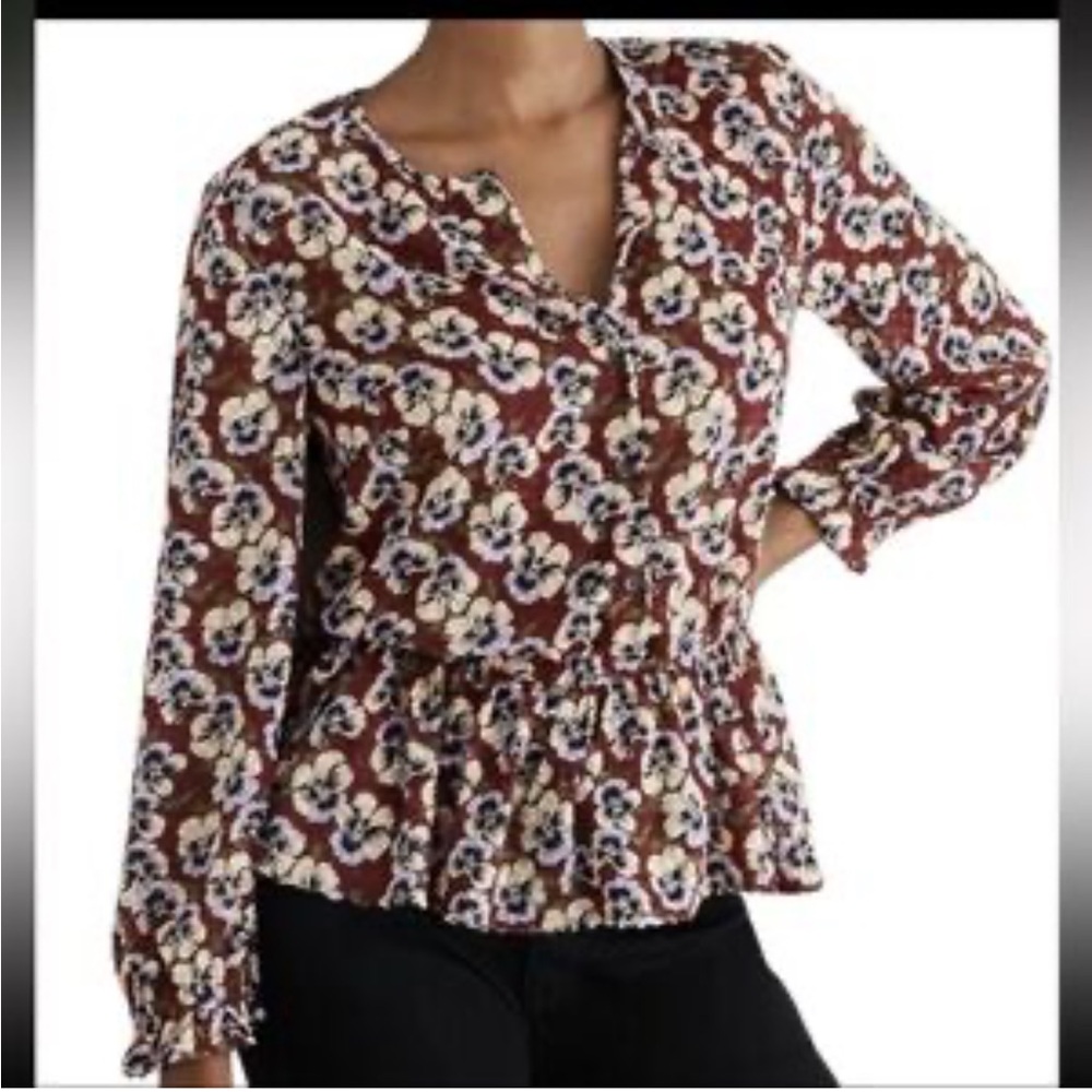Madewell Red Peplum Blouse with Notched Collar